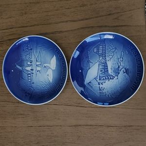 Bing & Grondahl (B&G) plates 1974 & 1975 Denmark. Swan and Water Mill.